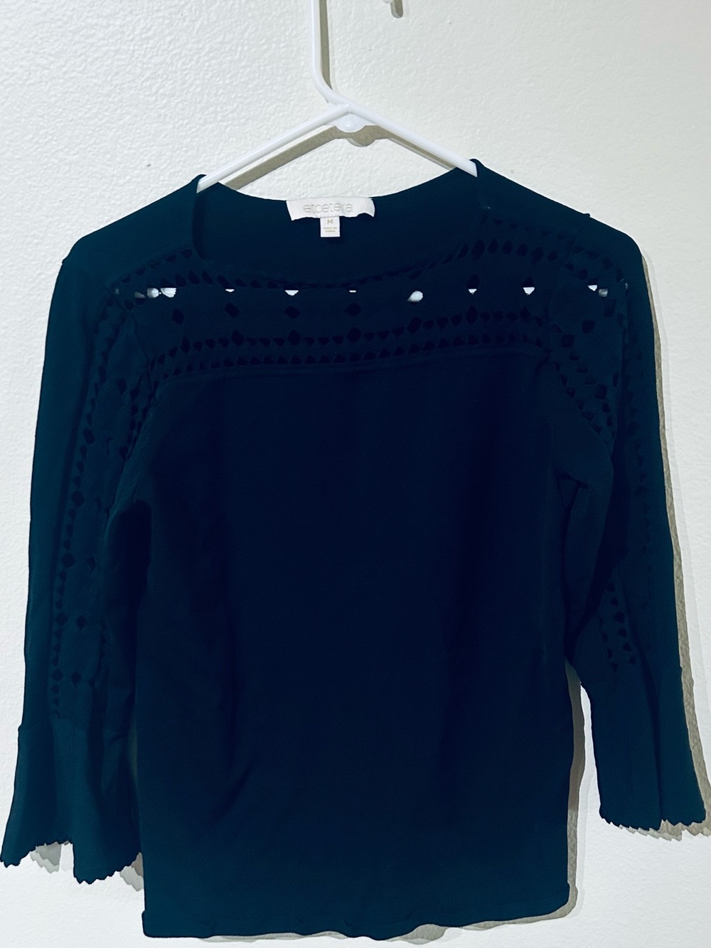 Etcetera Black Eyelet Long Sleeve Knit Top